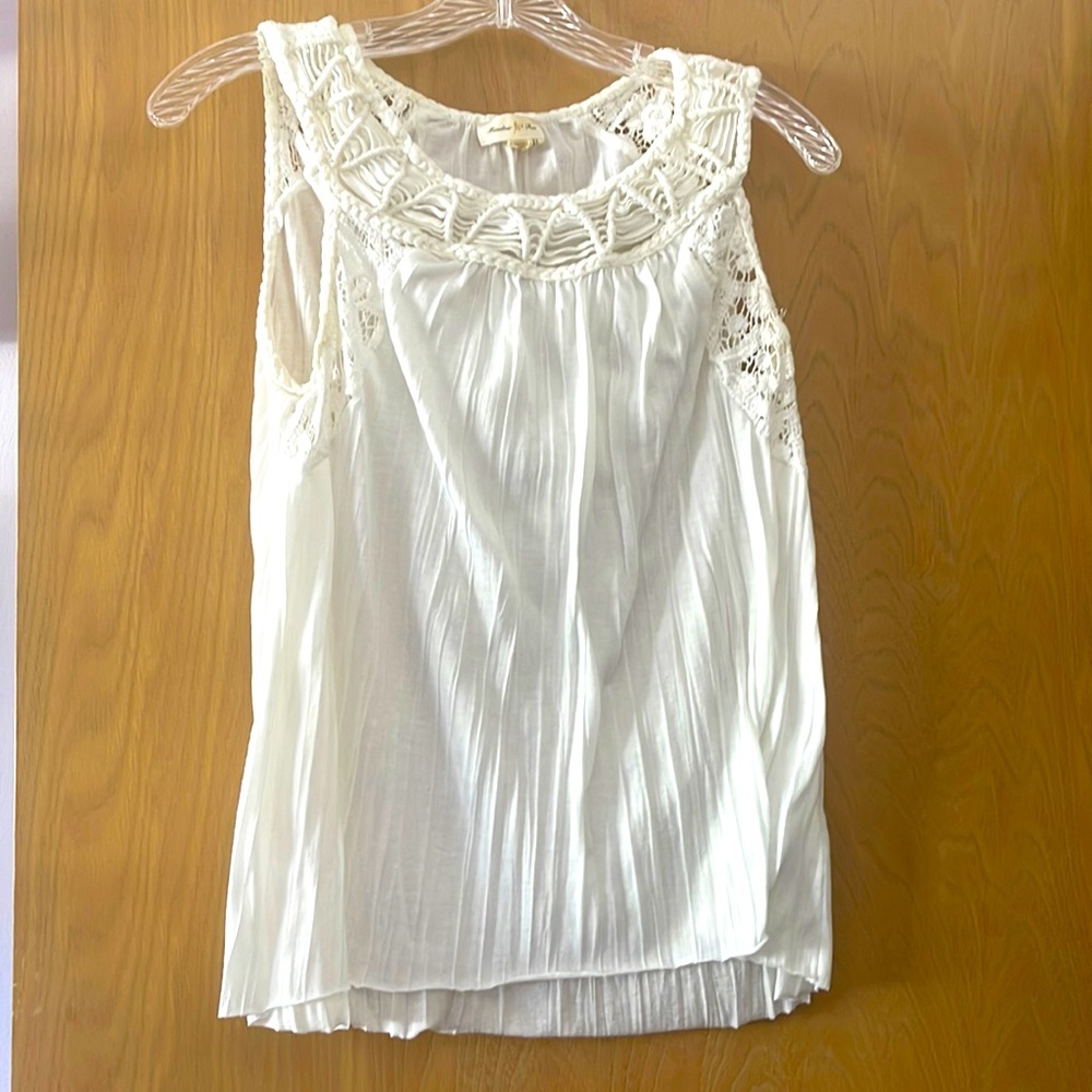 Meadow Rue (Anthropologie Brand) White Tank with crochet& lace neckline
